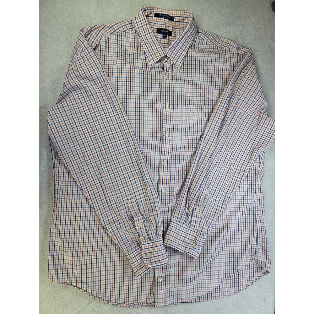 GANT Pinpoint Oxford E-Z Fit Shirt Mens 3XL Orange Blue Plaid Button Down Cotton